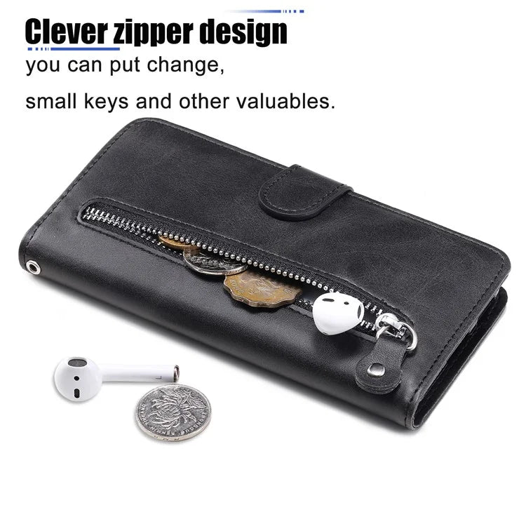 For Samsung Galaxy A35 5G Leather Case Calfskin Zipper Wallet