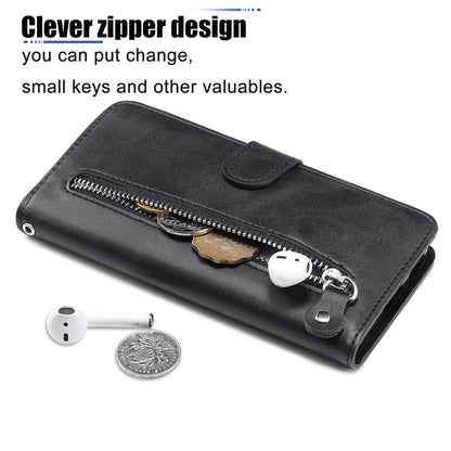 For Samsung Galaxy A35 5G Leather Case Calfskin Zipper Wallet