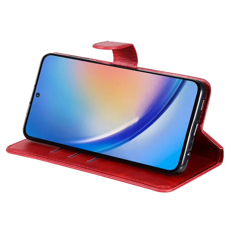 For Samsung Galaxy A35 5G Leather Case Calfskin Zipper Wallet