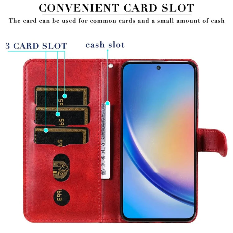 For Samsung Galaxy A35 5G Leather Case Calfskin Zipper Wallet