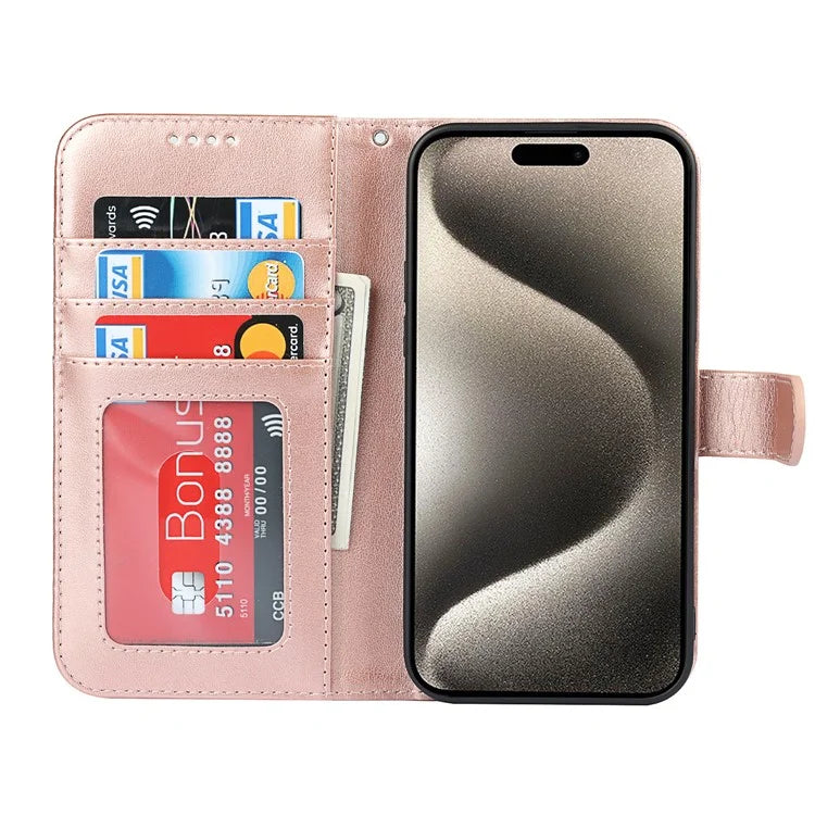 For iPhone 15 Pro Max R61 Texture Wallet Case Leather Phone Cover