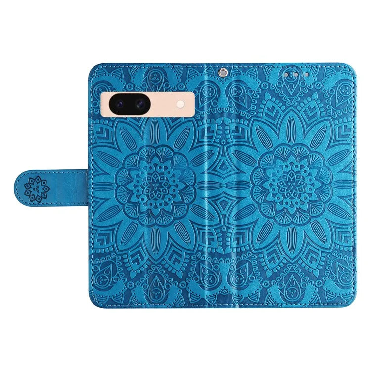For Google Pixel 8a Protective Case Wrist Strap Sunflower Pattern Leather Phone Cover
