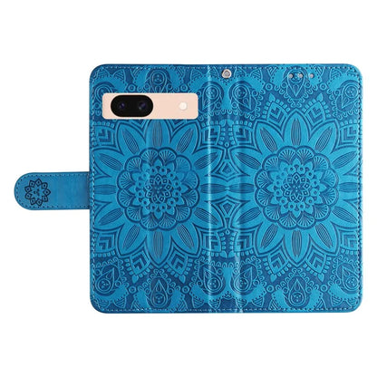 For Google Pixel 8a Protective Case Wrist Strap Sunflower Pattern Leather Phone Cover