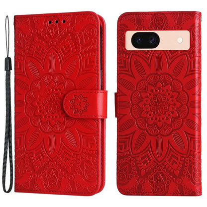 For Google Pixel 8a Protective Case Wrist Strap Sunflower Pattern Leather Phone Cover