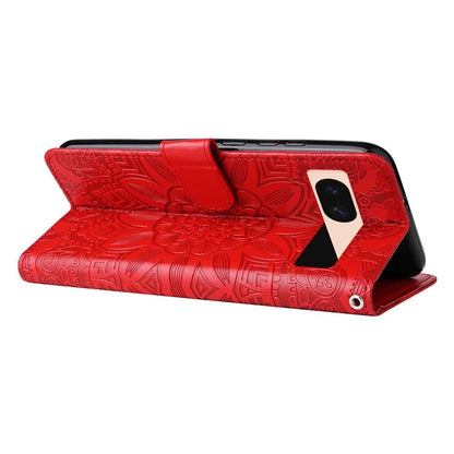 For Google Pixel 8a Protective Case Wrist Strap Sunflower Pattern Leather Phone Cover