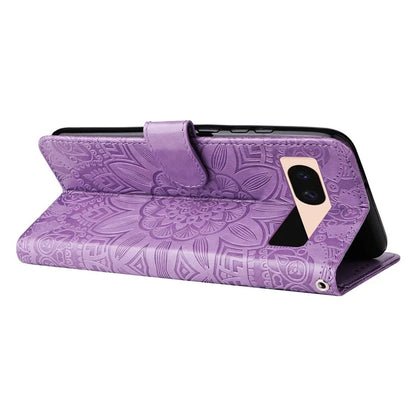 For Google Pixel 8a Protective Case Wrist Strap Sunflower Pattern Leather Phone Cover