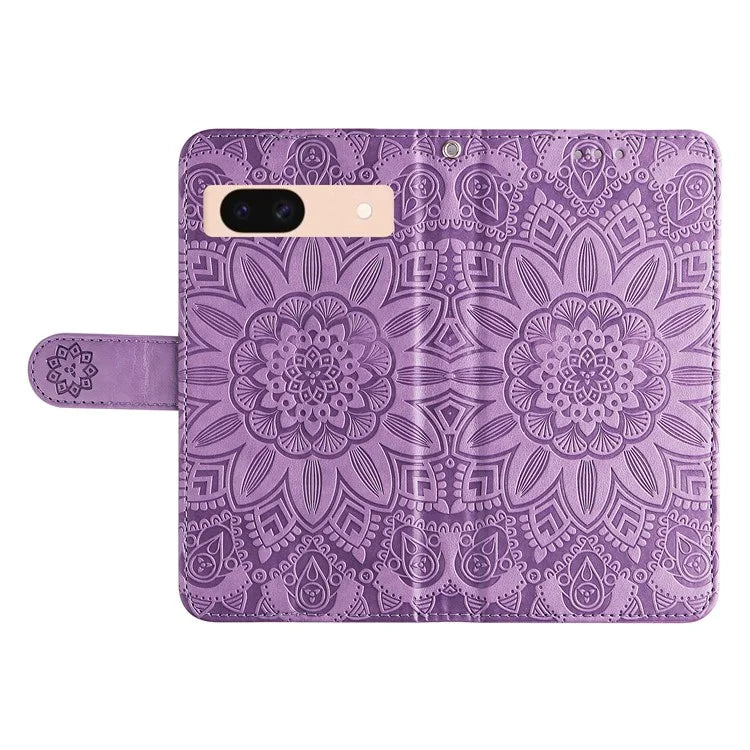 For Google Pixel 8a Protective Case Wrist Strap Sunflower Pattern Leather Phone Cover