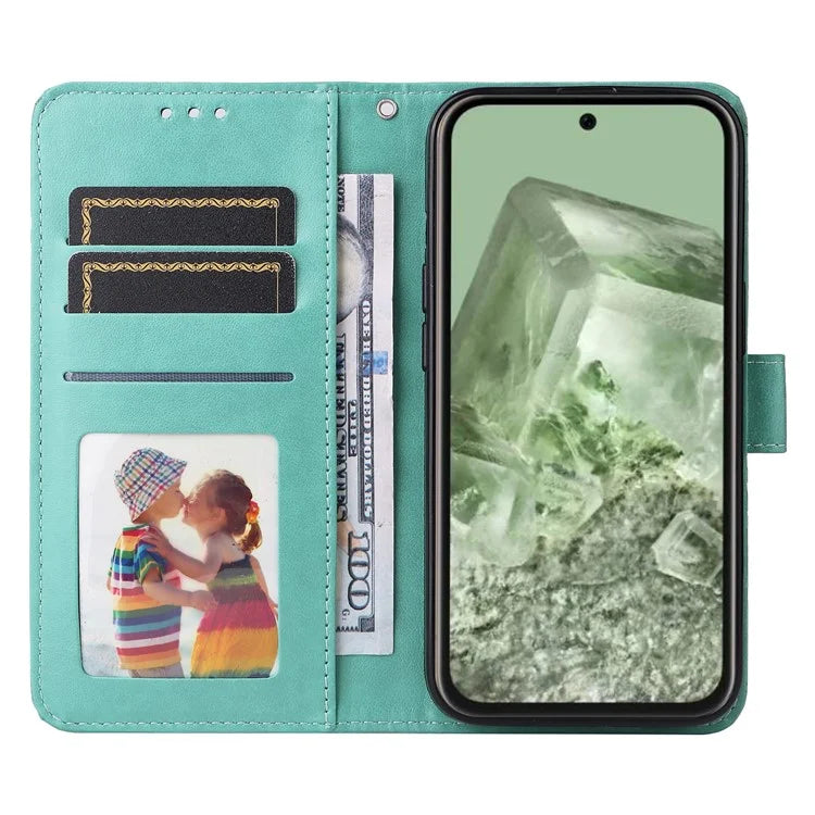 For Google Pixel 8a Protective Case Wrist Strap Sunflower Pattern Leather Phone Cover