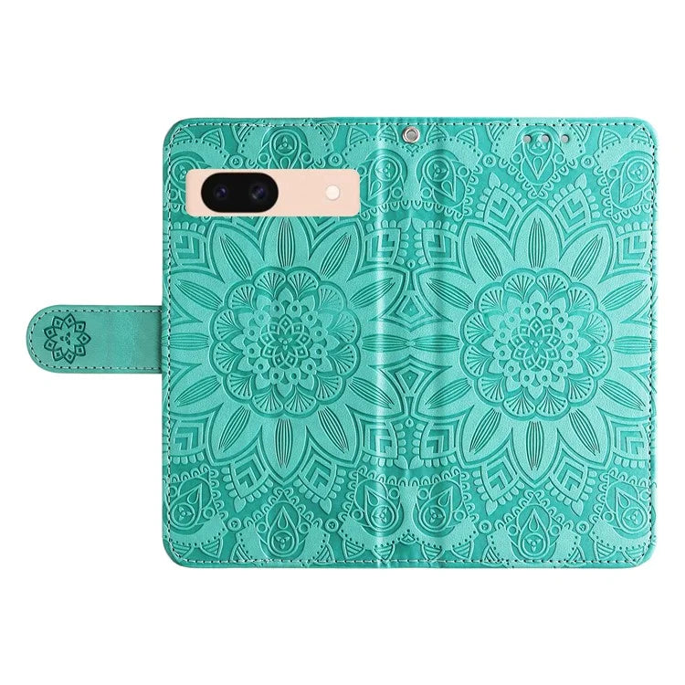 For Google Pixel 8a Protective Case Wrist Strap Sunflower Pattern Leather Phone Cover