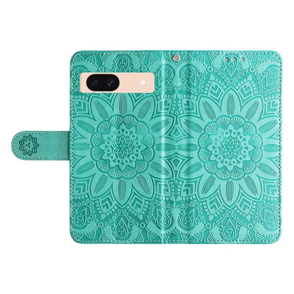 For Google Pixel 8a Protective Case Wrist Strap Sunflower Pattern Leather Phone Cover