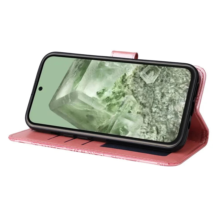 For Google Pixel 8a Protective Case Wrist Strap Sunflower Pattern Leather Phone Cover