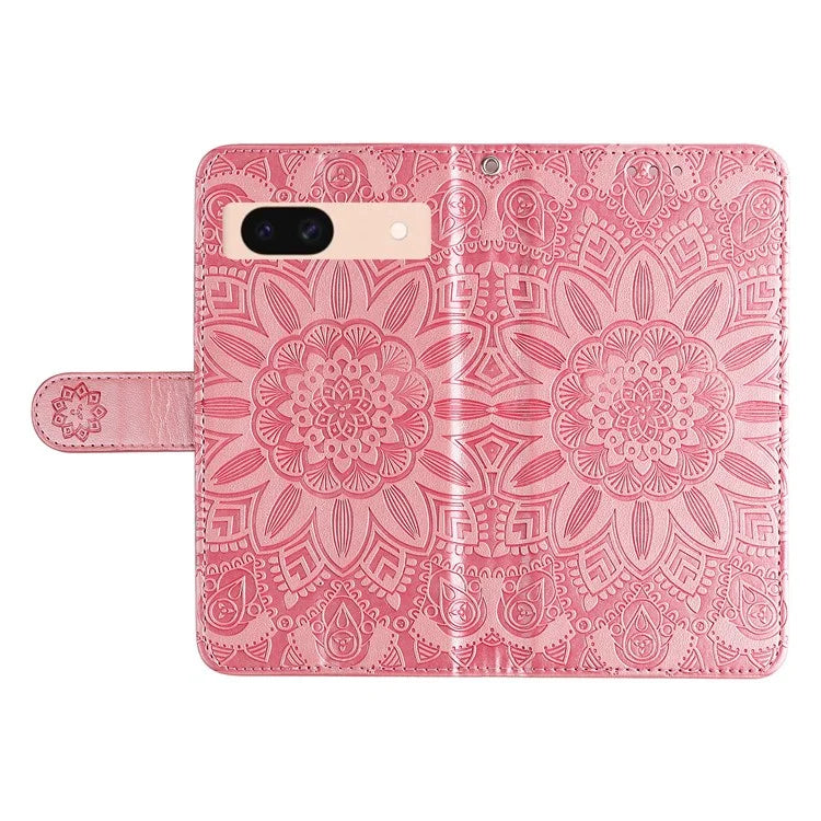 For Google Pixel 8a Protective Case Wrist Strap Sunflower Pattern Leather Phone Cover