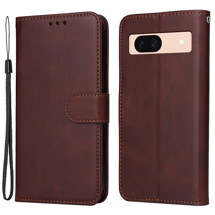 For Google Pixel 8a Leather Case Traditional Calfskin Phone Cover 3 Card Slots