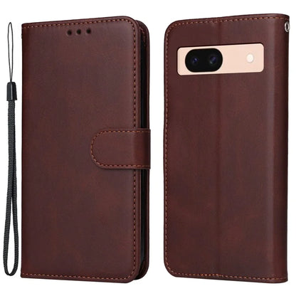 For Google Pixel 8a Leather Case Traditional Calfskin Phone Cover 3 Card Slots
