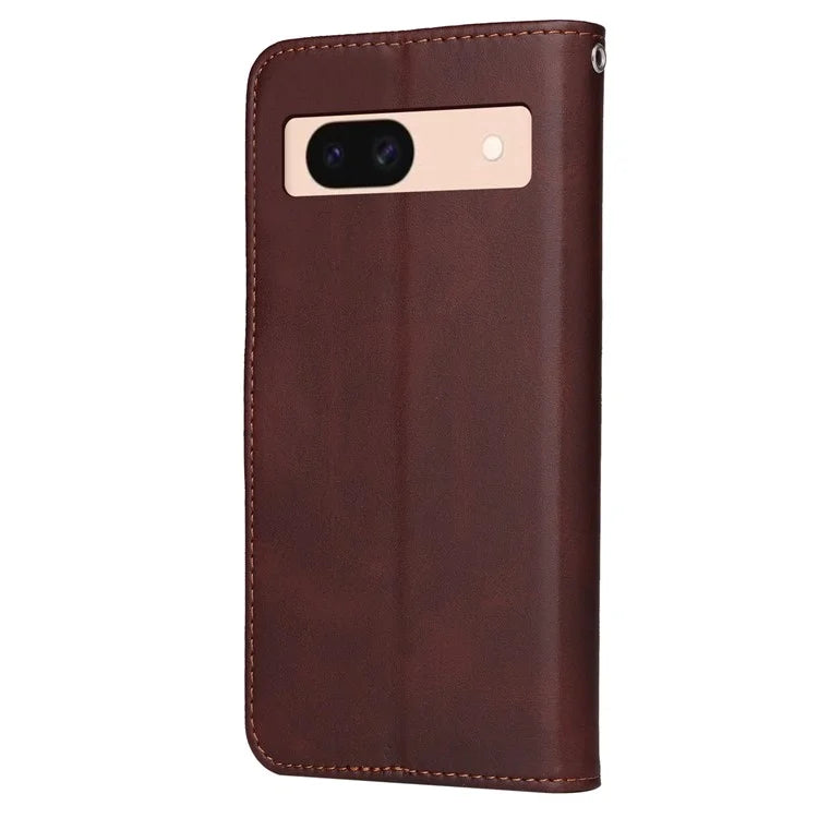 For Google Pixel 8a Leather Case Traditional Calfskin Phone Cover 3 Card Slots
