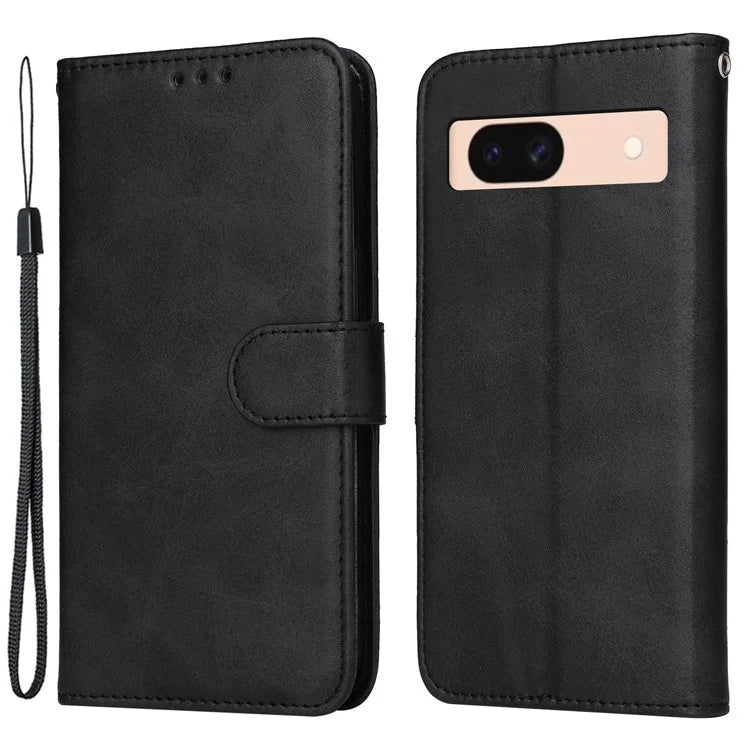 For Google Pixel 8a Leather Case Traditional Calfskin Phone Cover 3 Card Slots
