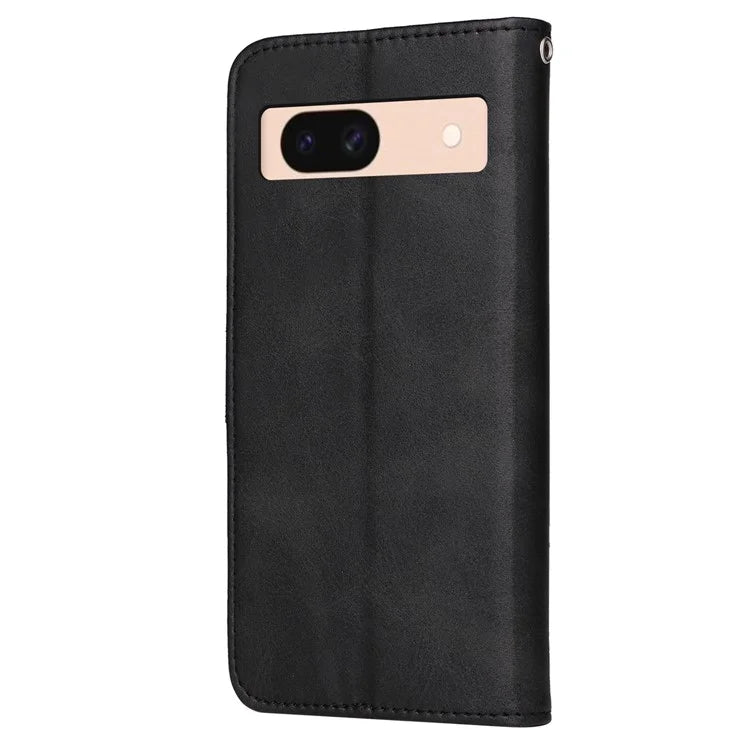 For Google Pixel 8a Leather Case Traditional Calfskin Phone Cover 3 Card Slots