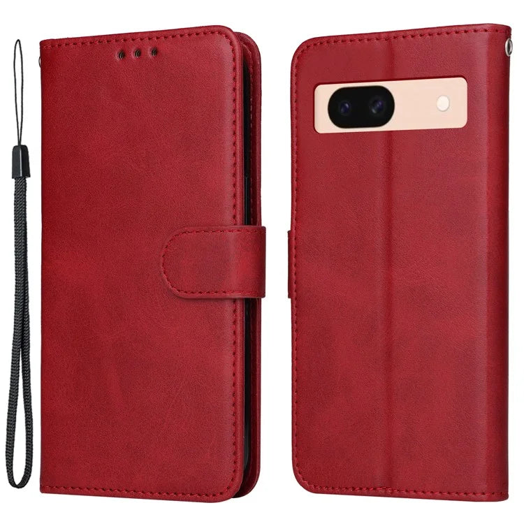 For Google Pixel 8a Leather Case Traditional Calfskin Phone Cover 3 Card Slots