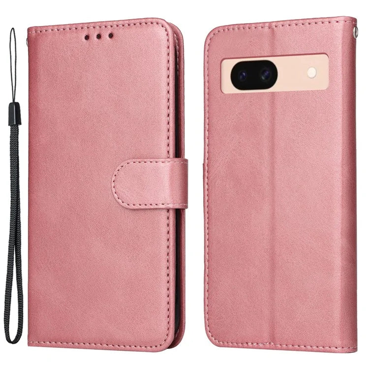 For Google Pixel 8a Leather Case Traditional Calfskin Phone Cover 3 Card Slots
