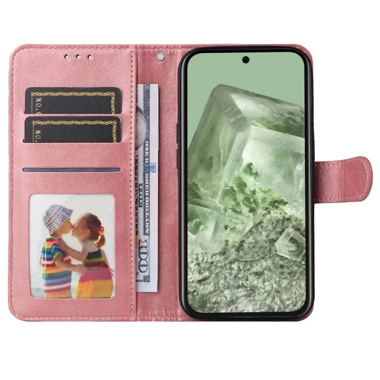 For Google Pixel 8a Leather Case Traditional Calfskin Phone Cover 3 Card Slots