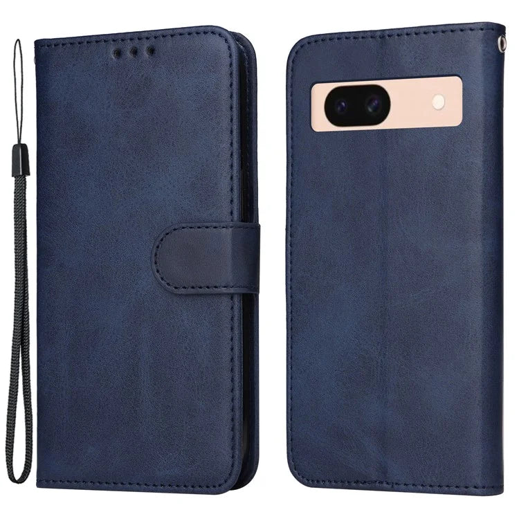 For Google Pixel 8a Leather Case Traditional Calfskin Phone Cover 3 Card Slots