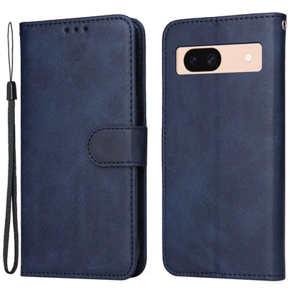 For Google Pixel 8a Leather Case Traditional Calfskin Phone Cover 3 Card Slots