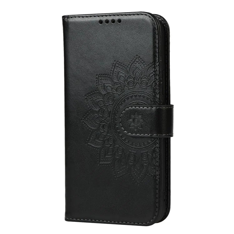For iPhone 15 Plus R61 Texture Printed Wallet Case Stand Feature with Wrist Strap