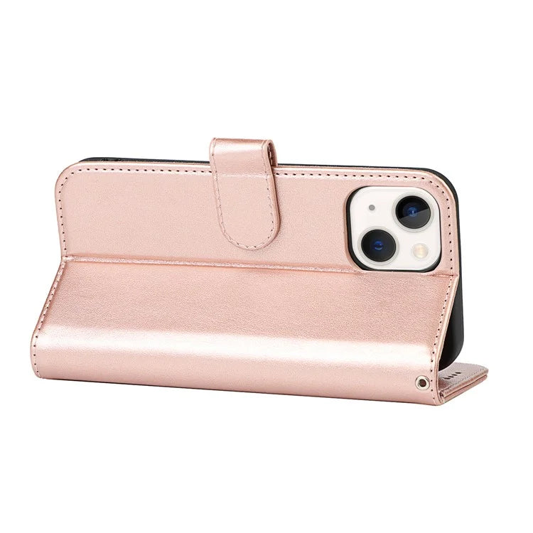 For iPhone 15 Plus R61 Texture Printed Wallet Case Stand Feature with Wrist Strap