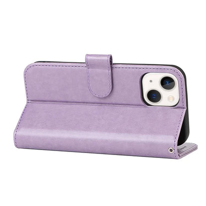 For iPhone 15 Plus R61 Texture Printed Wallet Case Stand Feature with Wrist Strap