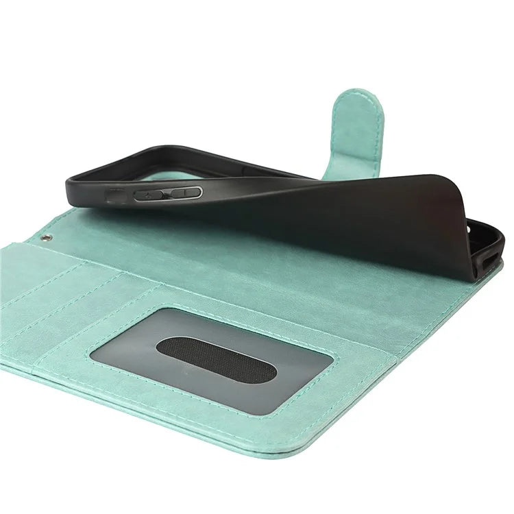 For iPhone 15 Plus R61 Texture Printed Wallet Case Stand Feature with Wrist Strap