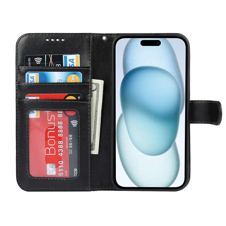 For iPhone 15 R61 Texture Wallet Case with Print Design PU Leather Phone Cover