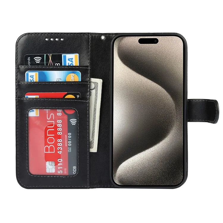 For iPhone 15 Pro Wallet Leather Cover R61 Texture PU Leather Stand Case