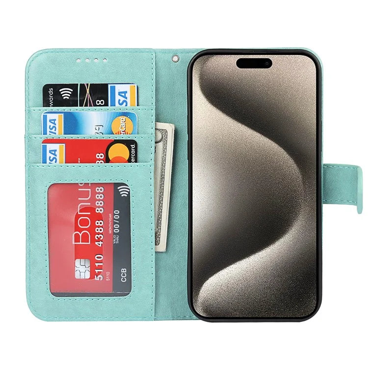 For iPhone 15 Pro Wallet Leather Cover R61 Texture PU Leather Stand Case