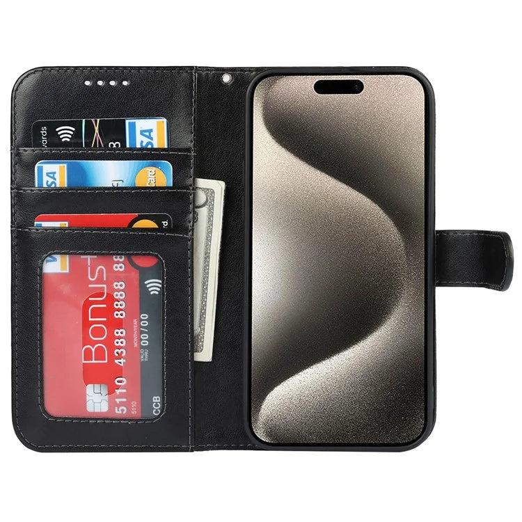 For iPhone 15 Pro Max Wallet Phone Case R61 Texture PU Leather Magnetic Protective Cover