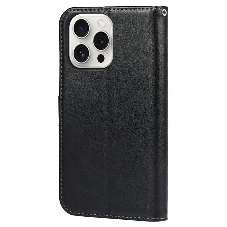 For iPhone 15 Pro Max Wallet Phone Case R61 Texture PU Leather Magnetic Protective Cover