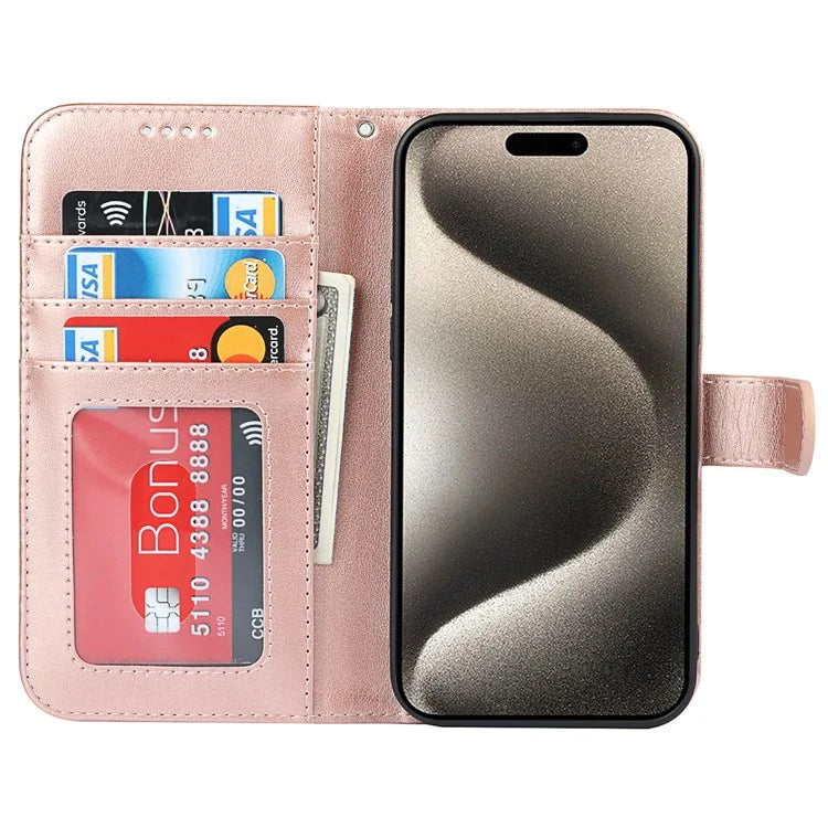For iPhone 15 Pro Max Wallet Phone Case R61 Texture PU Leather Magnetic Protective Cover