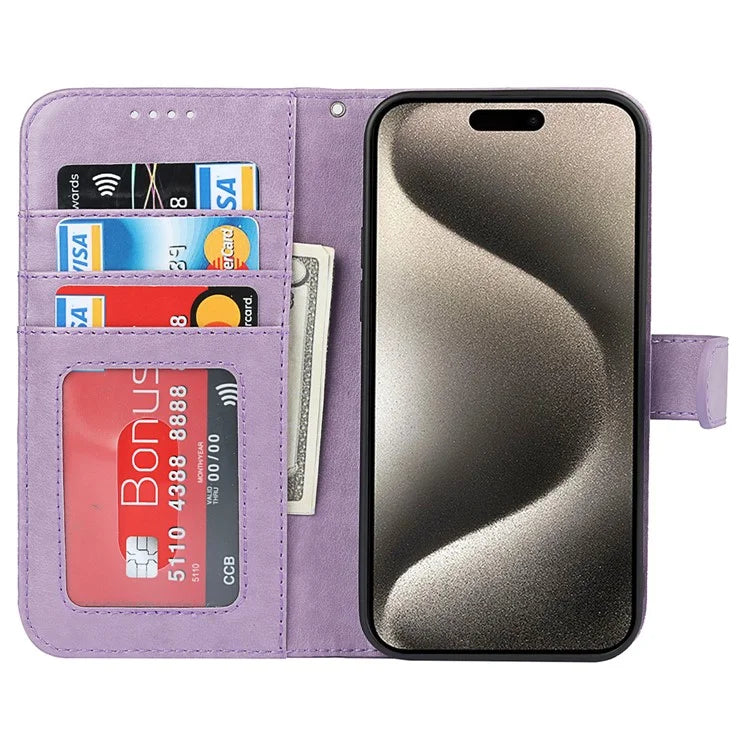 For iPhone 15 Pro Max Wallet Phone Case R61 Texture PU Leather Magnetic Protective Cover