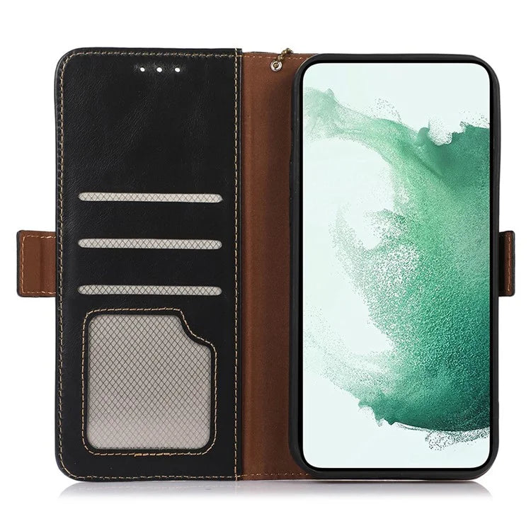 For Samsung Galaxy A55 5G Genuine Cow Leather Case RFID Blocking Cover Crazy Horse Pattern