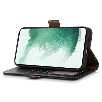 For Samsung Galaxy A55 5G Genuine Cow Leather Case RFID Blocking Cover Crazy Horse Pattern