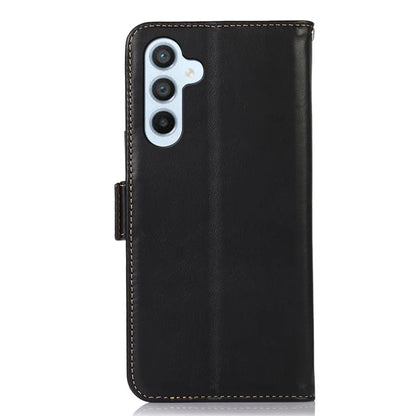 For Samsung Galaxy A55 5G Genuine Cow Leather Case RFID Blocking Cover Crazy Horse Pattern