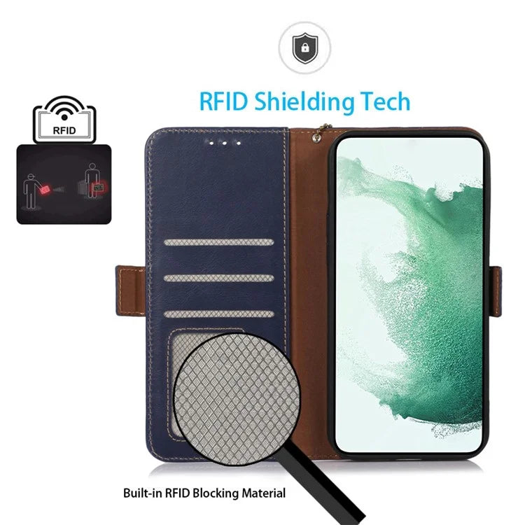 For Samsung Galaxy A55 5G Genuine Cow Leather Case RFID Blocking Cover Crazy Horse Pattern