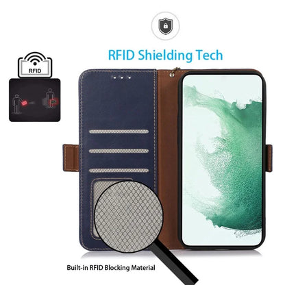 For Samsung Galaxy A55 5G Genuine Cow Leather Case RFID Blocking Cover Crazy Horse Pattern