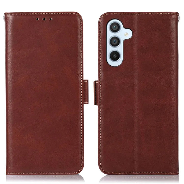 For Samsung Galaxy A55 5G Genuine Cow Leather Case RFID Blocking Cover Crazy Horse Pattern