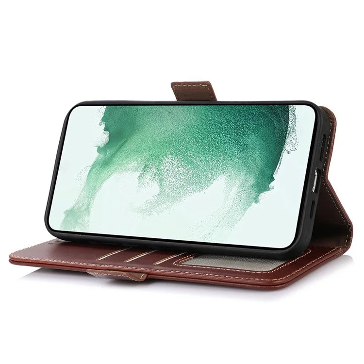 For Samsung Galaxy A55 5G Genuine Cow Leather Case RFID Blocking Cover Crazy Horse Pattern