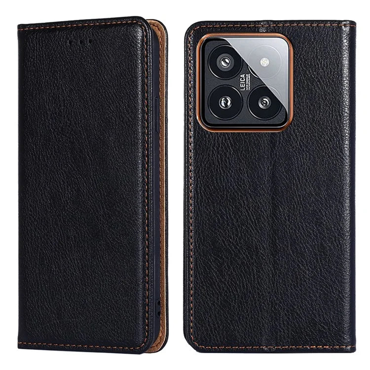For Xiaomi 14 Pro Magnetic Case Solid Color Leather Wallet Stand Phone Cover
