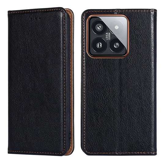 For Xiaomi 14 Pro Magnetic Case Solid Color Leather Wallet Stand Phone Cover