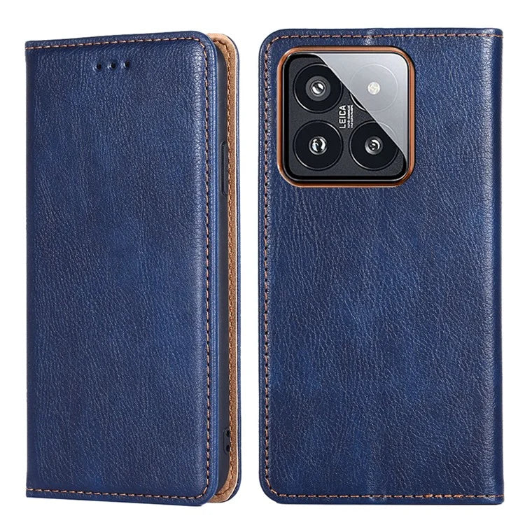 For Xiaomi 14 Pro Magnetic Case Solid Color Leather Wallet Stand Phone Cover