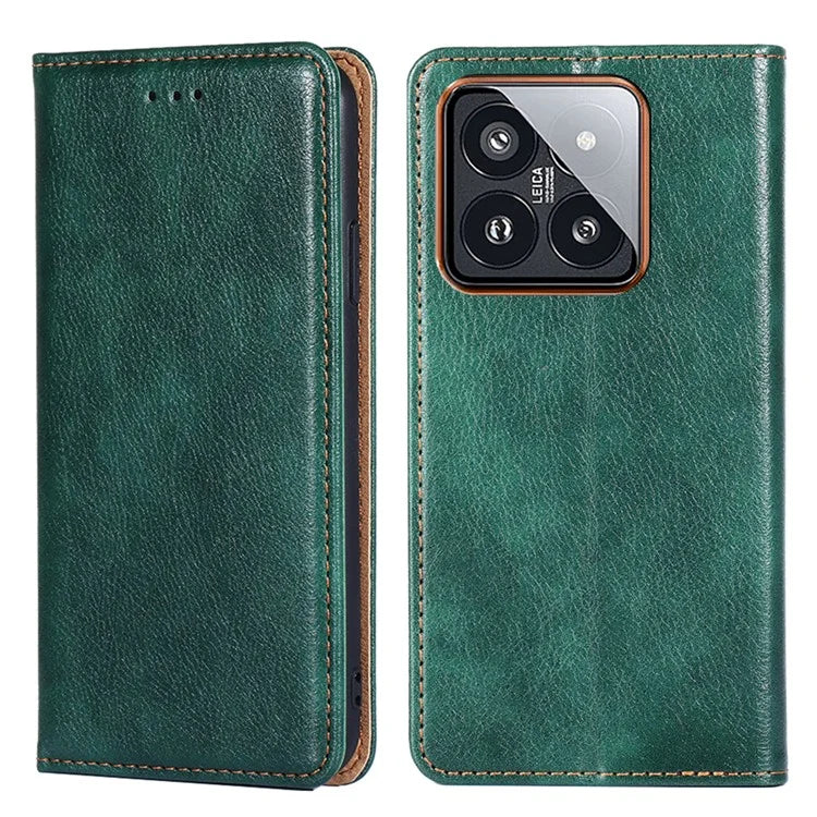 For Xiaomi 14 Pro Magnetic Case Solid Color Leather Wallet Stand Phone Cover