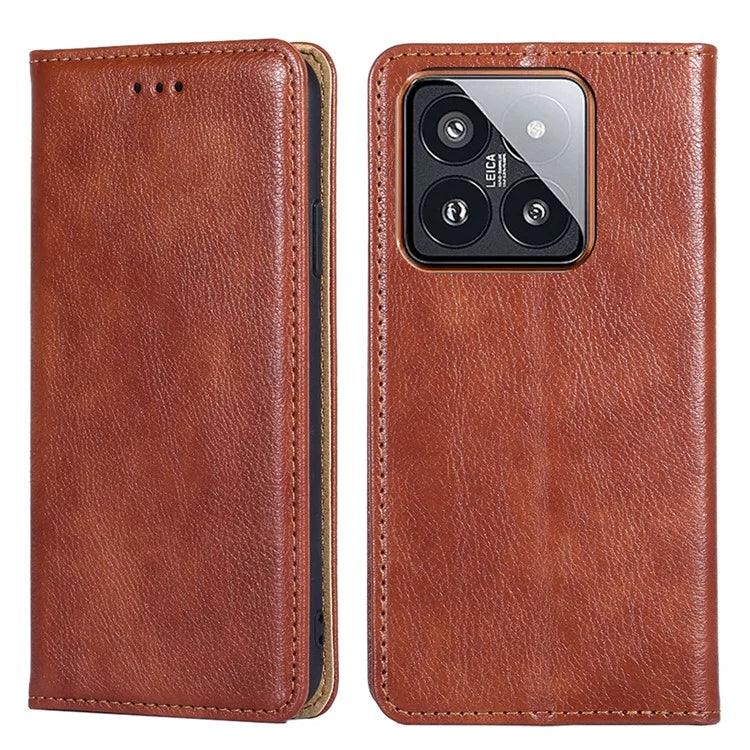 For Xiaomi 14 Pro Magnetic Case Solid Color Leather Wallet Stand Phone Cover