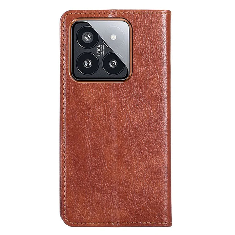 For Xiaomi 14 Pro Magnetic Case Solid Color Leather Wallet Stand Phone Cover